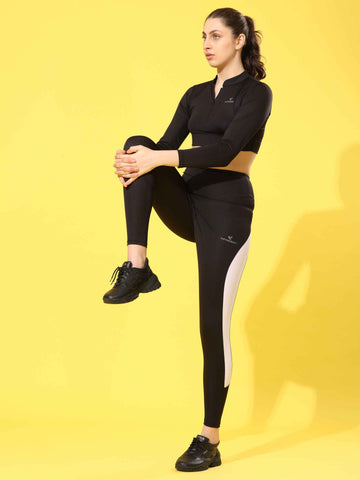 Dpassion Women Black Performance Activewear Co-ord Set | Sports Bra & High Waist Leggings