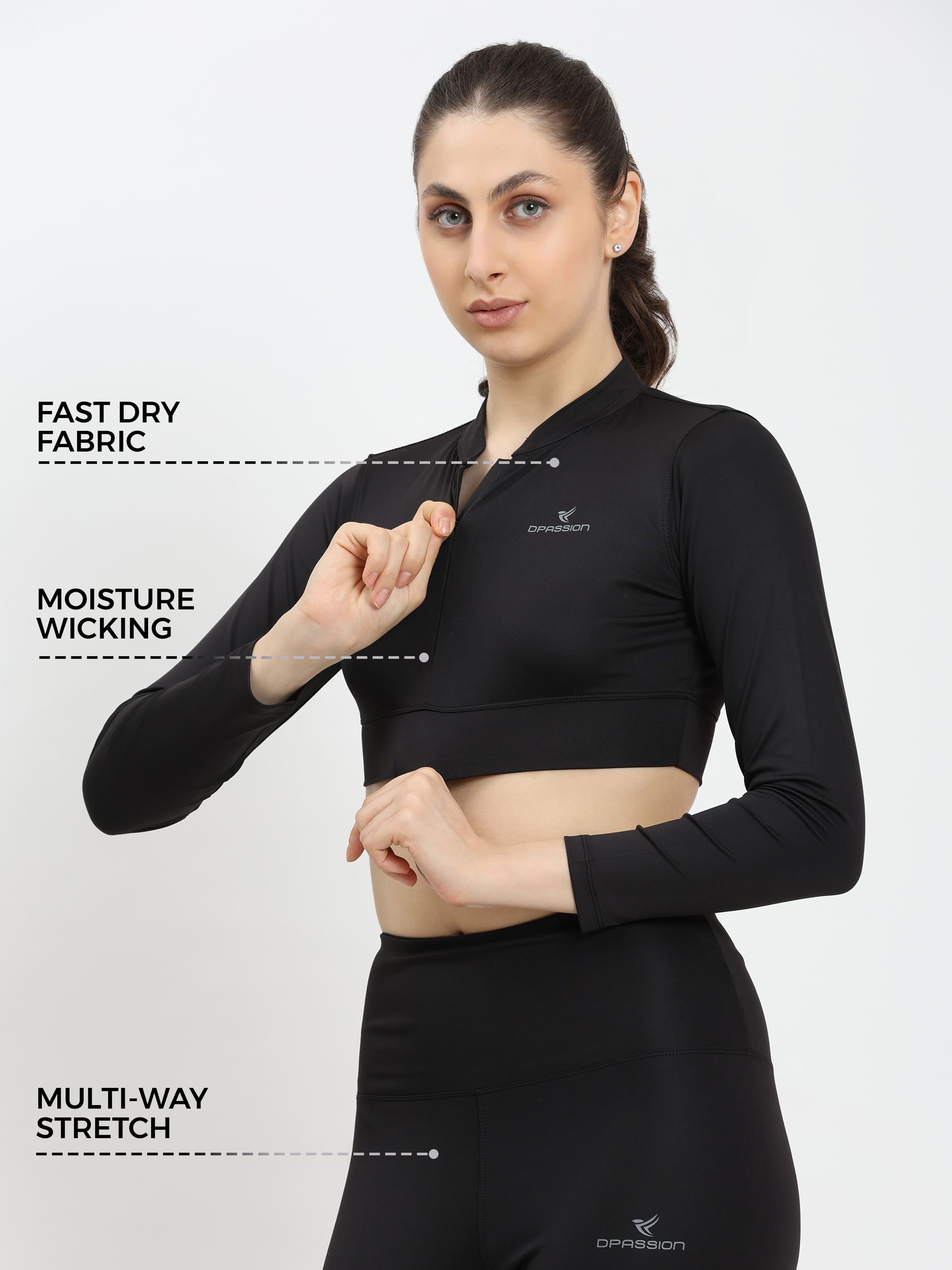Dpassion Women Black Performance Activewear Co-ord Set | Sports Bra & High Waist Leggings