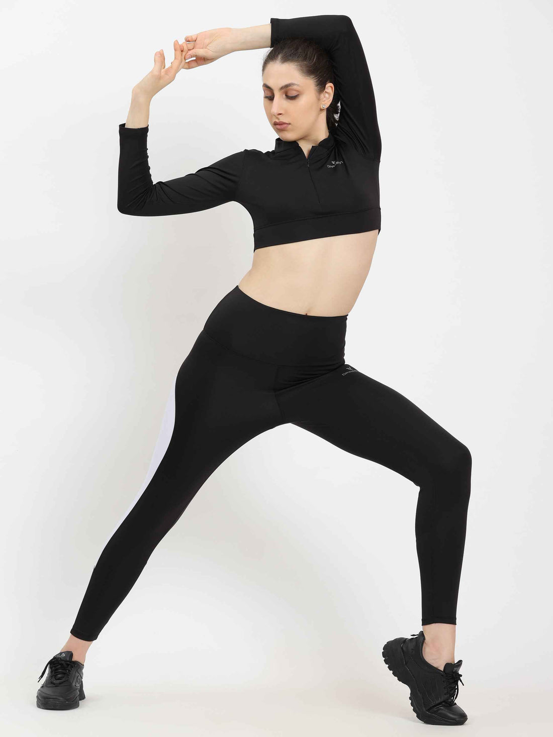Dpassion Women Black Performance Activewear Co-ord Set | Sports Bra & High Waist Leggings