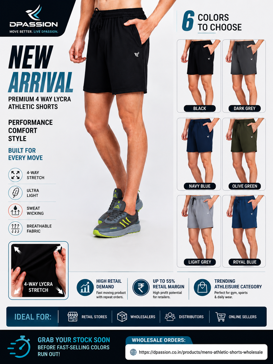 Mens Athletic Shorts Wholesale | 4 Way Stretch | Dpassion - DPASSION.COM