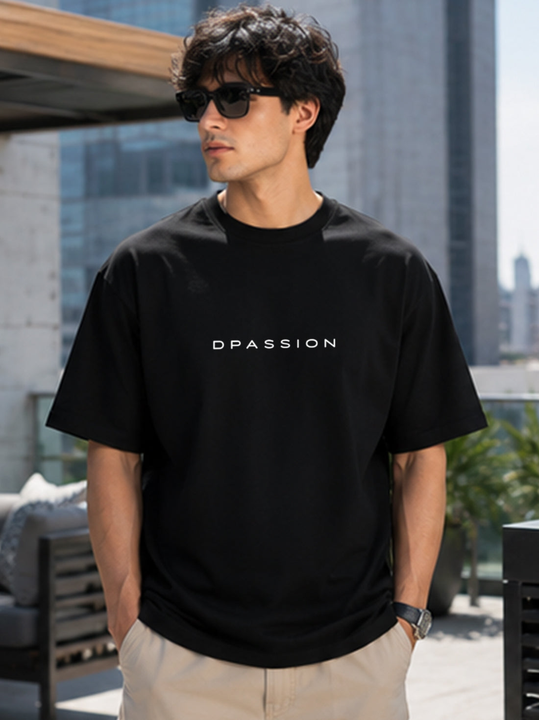 DPASSION California Palm Oversized Graphic T-Shirt for Men | 200 GSM Pure Cotton | Summer Streetwear Back Print Tee