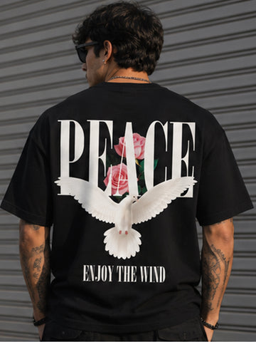 DPASSION California Palm Oversized Graphic T-Shirt for Men | 200 GSM Pure Cotton | Summer Streetwear Back Print Tee