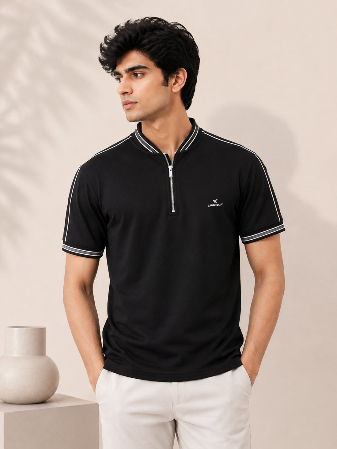 Men’s Premium Half-Zip Polo T-Shirt | Contrast Tape & Rib Collar | Wholesale Manufacturer & Supplier