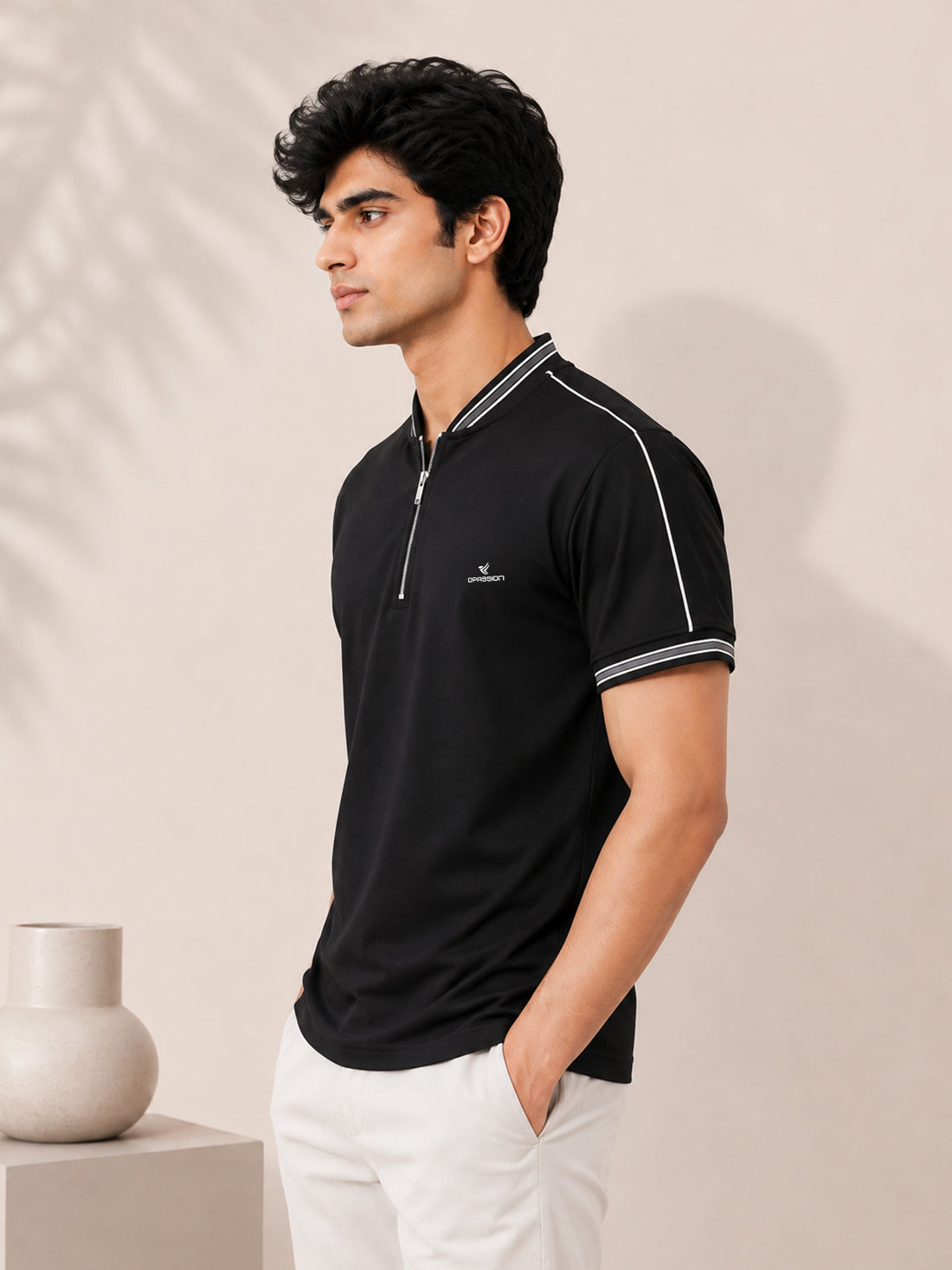 Men’s Premium Half-Zip Polo T-Shirt | Contrast Tape & Rib Collar | Wholesale Manufacturer & Supplier