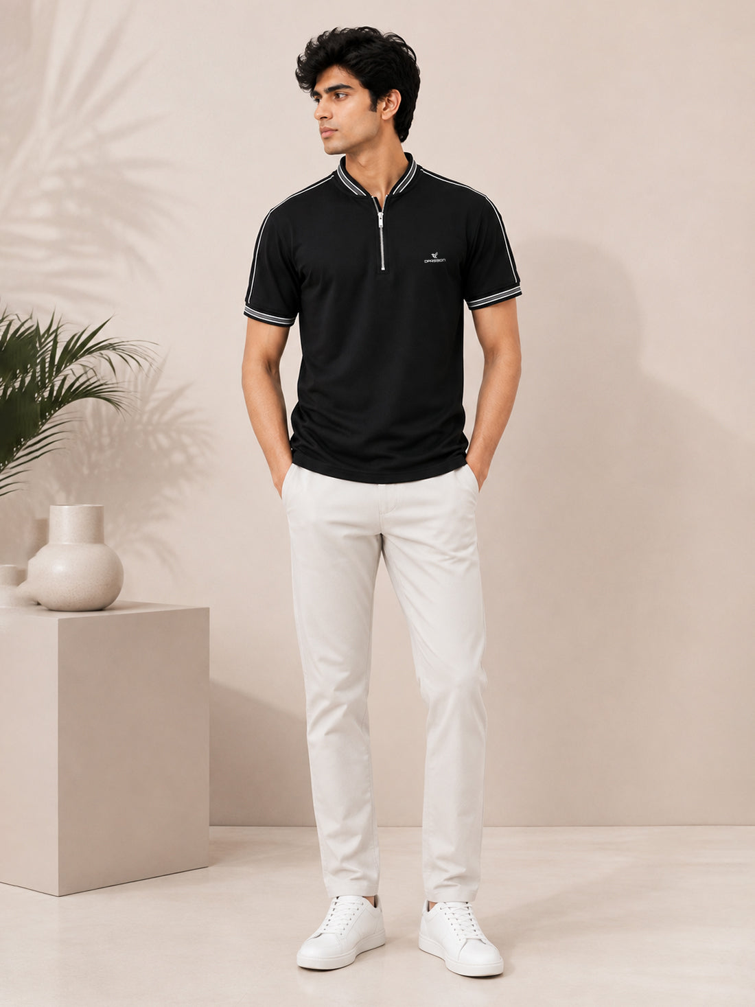 Men’s Premium Half-Zip Polo T-Shirt | Contrast Tape & Rib Collar | Wholesale Manufacturer & Supplier