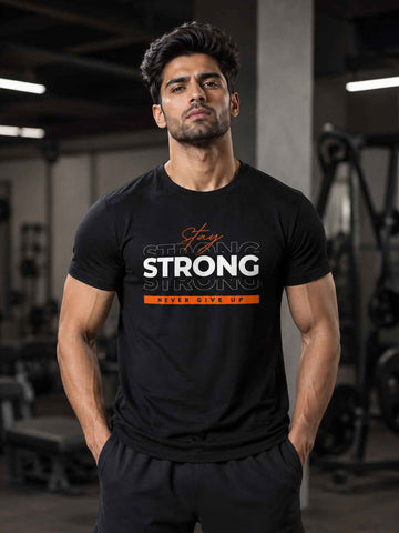 DPASSION Stay Strong Men's Black Graphic T-Shirt | Gym Wear | Regular Fit