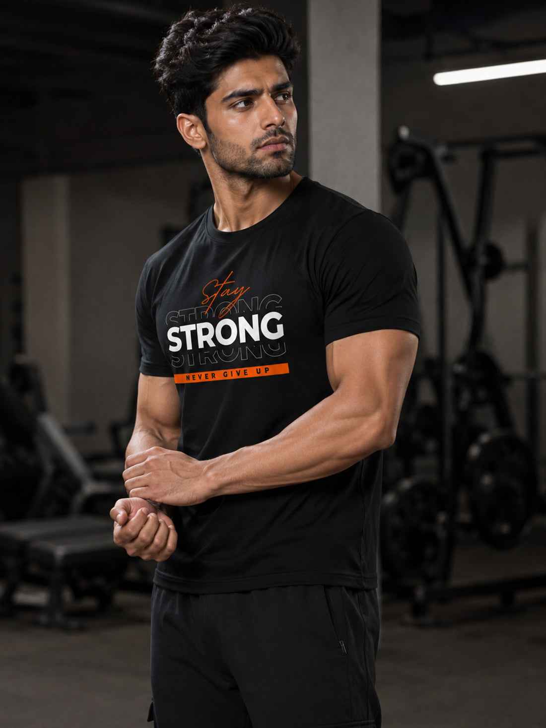 DPASSION Stay Strong Men's Black Graphic T-Shirt | Gym Wear | Regular Fit