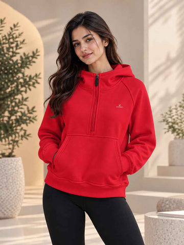 Women’s 320 GSM Cotton Fleece Half-Zip Hooded Sweatshirt – Manufacturer, Wholesaler & Exporter