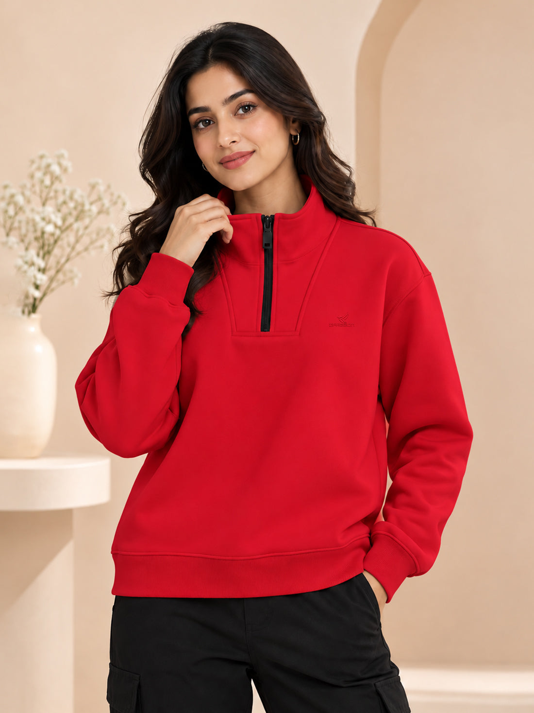 Women’s 320 GSM Cotton Fleece Half-Zip Sweatshirt – Manufacturer, Wholesaler & Exporter