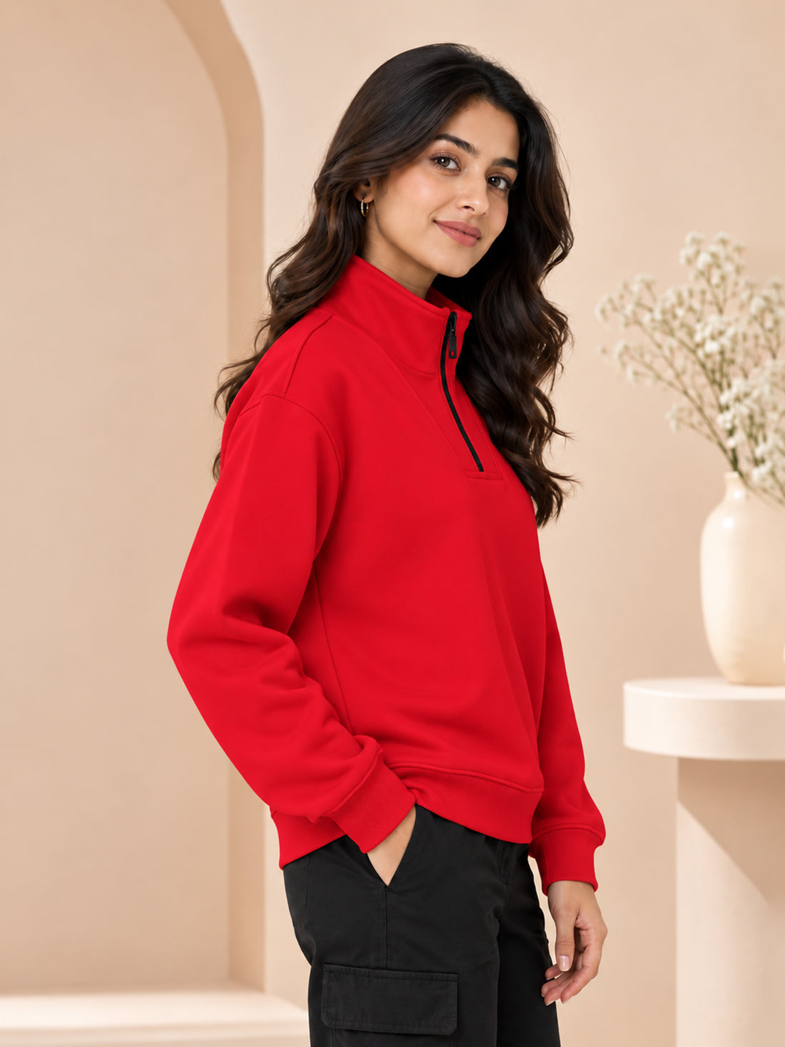 Women’s 320 GSM Cotton Fleece Half-Zip Sweatshirt – Manufacturer, Wholesaler & Exporter