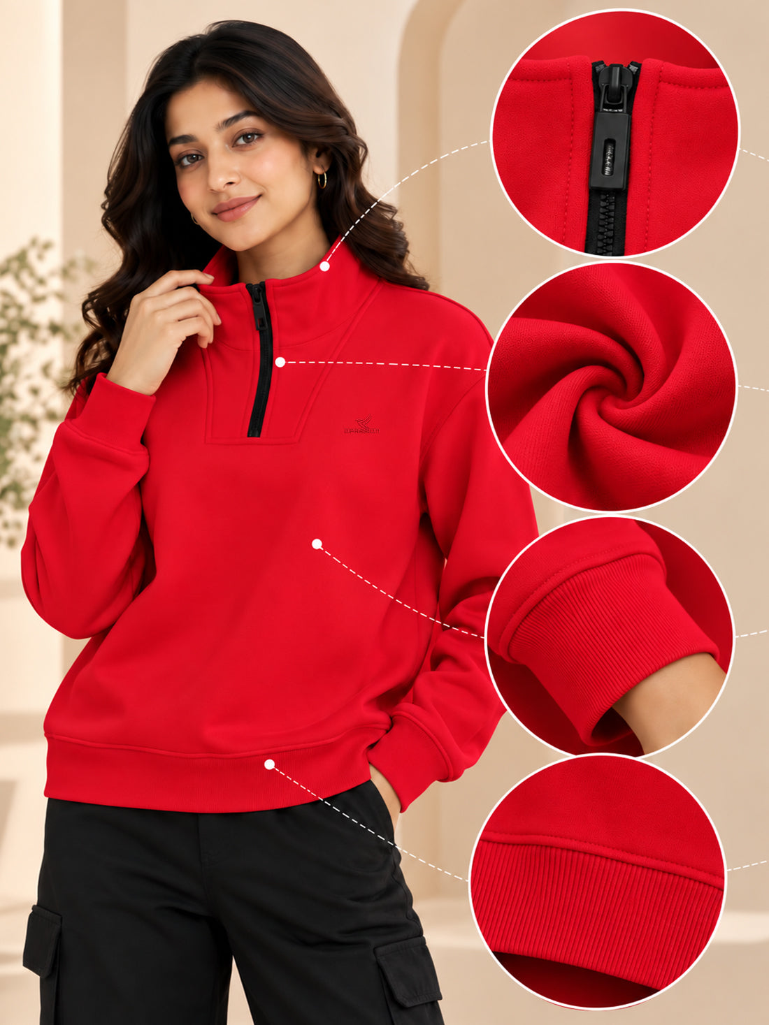 Women’s 320 GSM Cotton Fleece Half-Zip Sweatshirt – Manufacturer, Wholesaler & Exporter