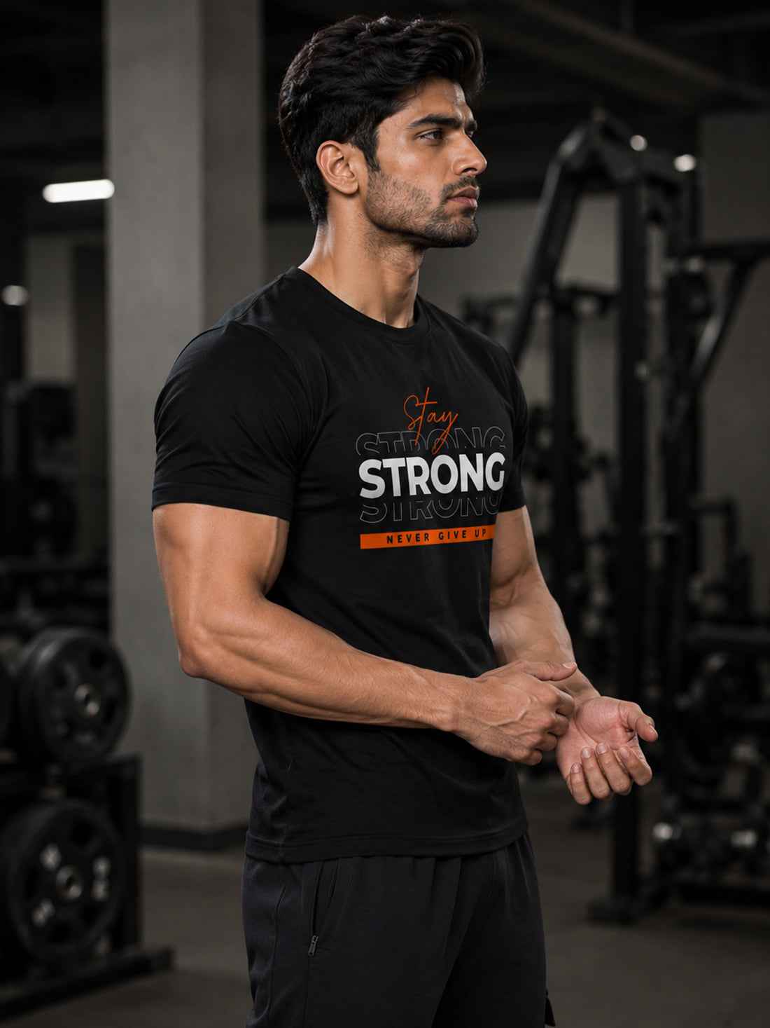 DPASSION Stay Strong Men's Black Graphic T-Shirt | Gym Wear | Regular Fit