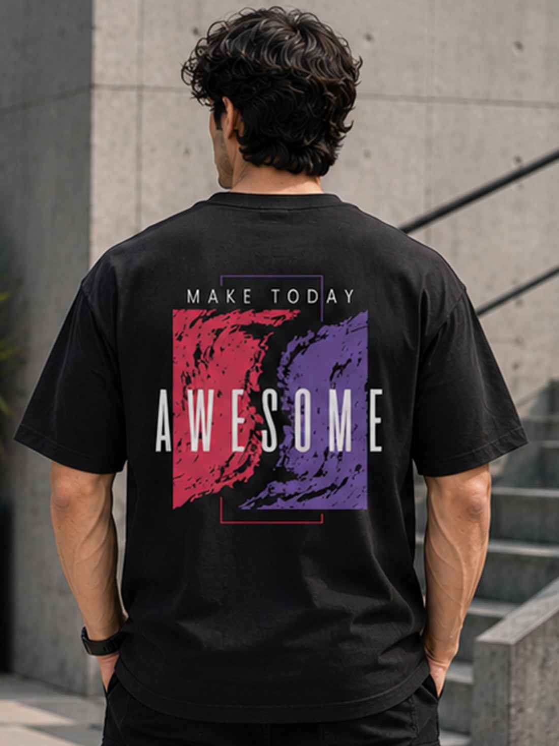 DPASSION Men's Oversized Pure Cotton Graphic Printed T-Shirt | Make Today Awesome Back Print | Premium Heavyweight Black Tee (Copy)