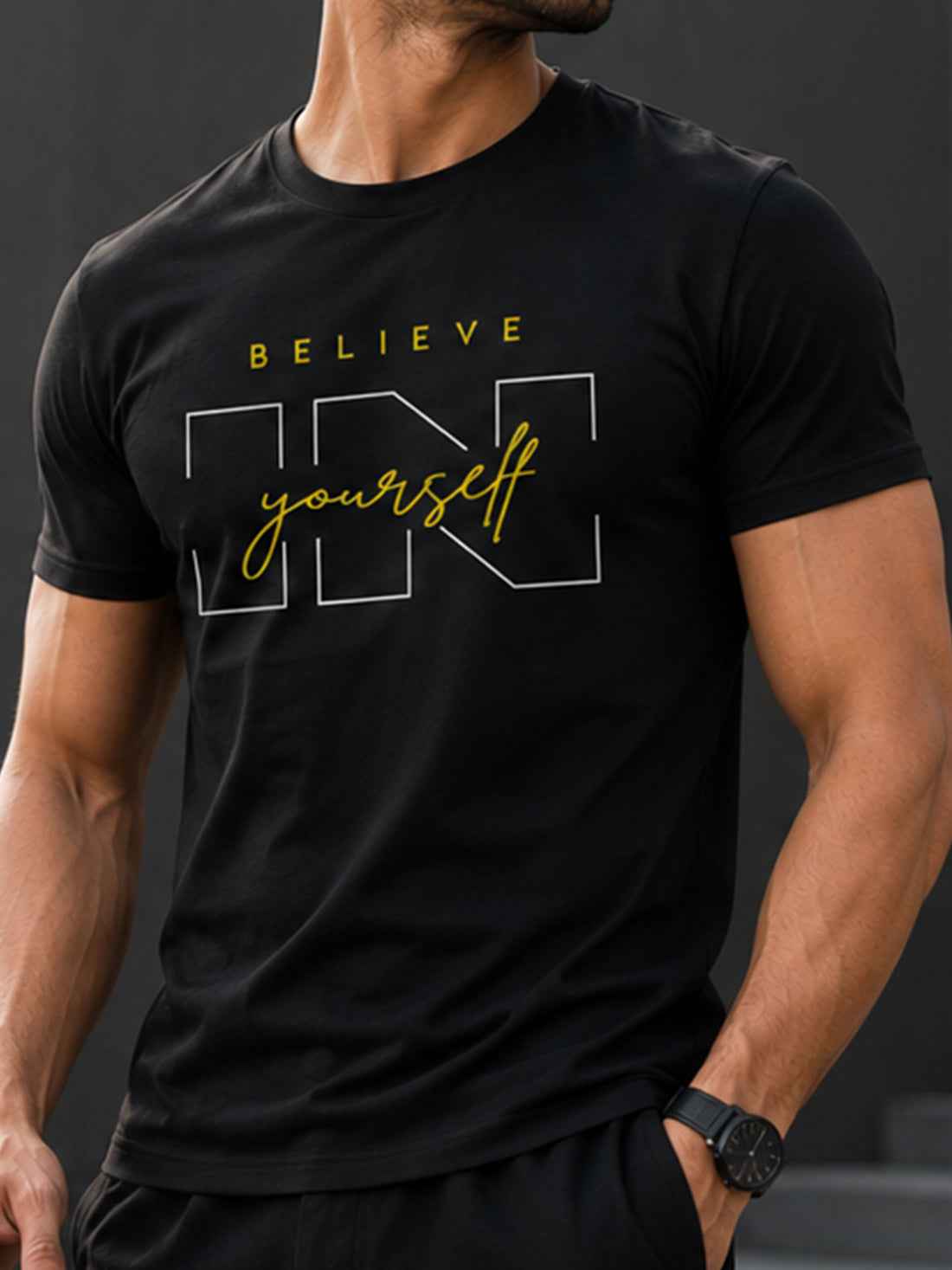 Believe Yourself Men's Black Performance T-Shirt | Quick Dry Sportswear | DPASSION