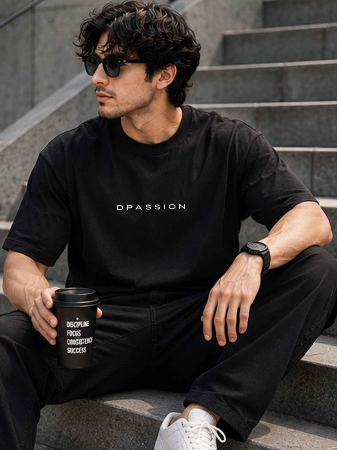 DPASSION Men's Oversized Pure Cotton Graphic Printed T-Shirt | Make Today Awesome Back Print | Premium Heavyweight Black Tee (Copy)