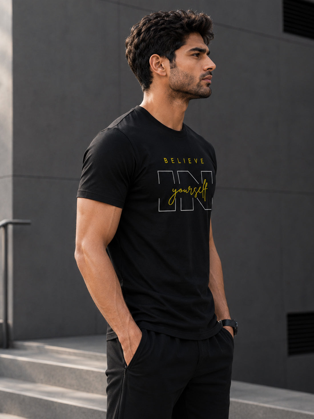 Believe Yourself Men's Black Performance T-Shirt | Quick Dry Sportswear | DPASSION