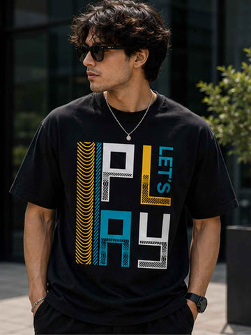 DPASSION Men's Oversized Graphic Printed T-Shirt | Let's Play Typography Design | 200 GSM Pure Cotton (Copy)