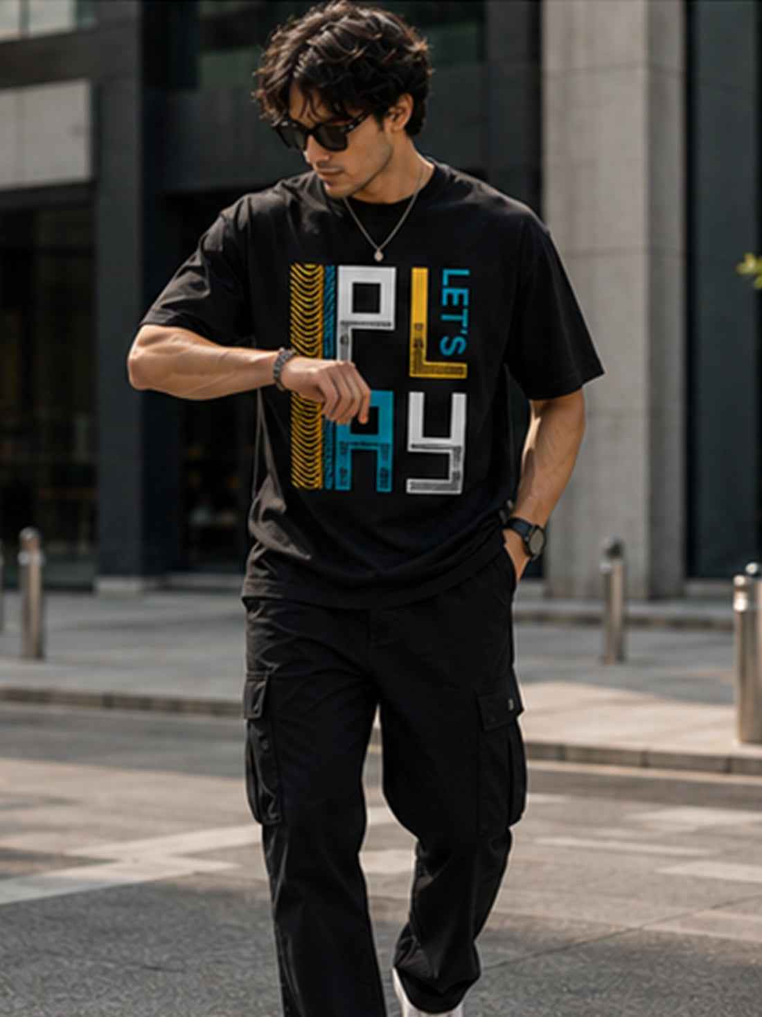DPASSION Men's Oversized Graphic Printed T-Shirt | Let's Play Typography Design | 200 GSM Pure Cotton (Copy)
