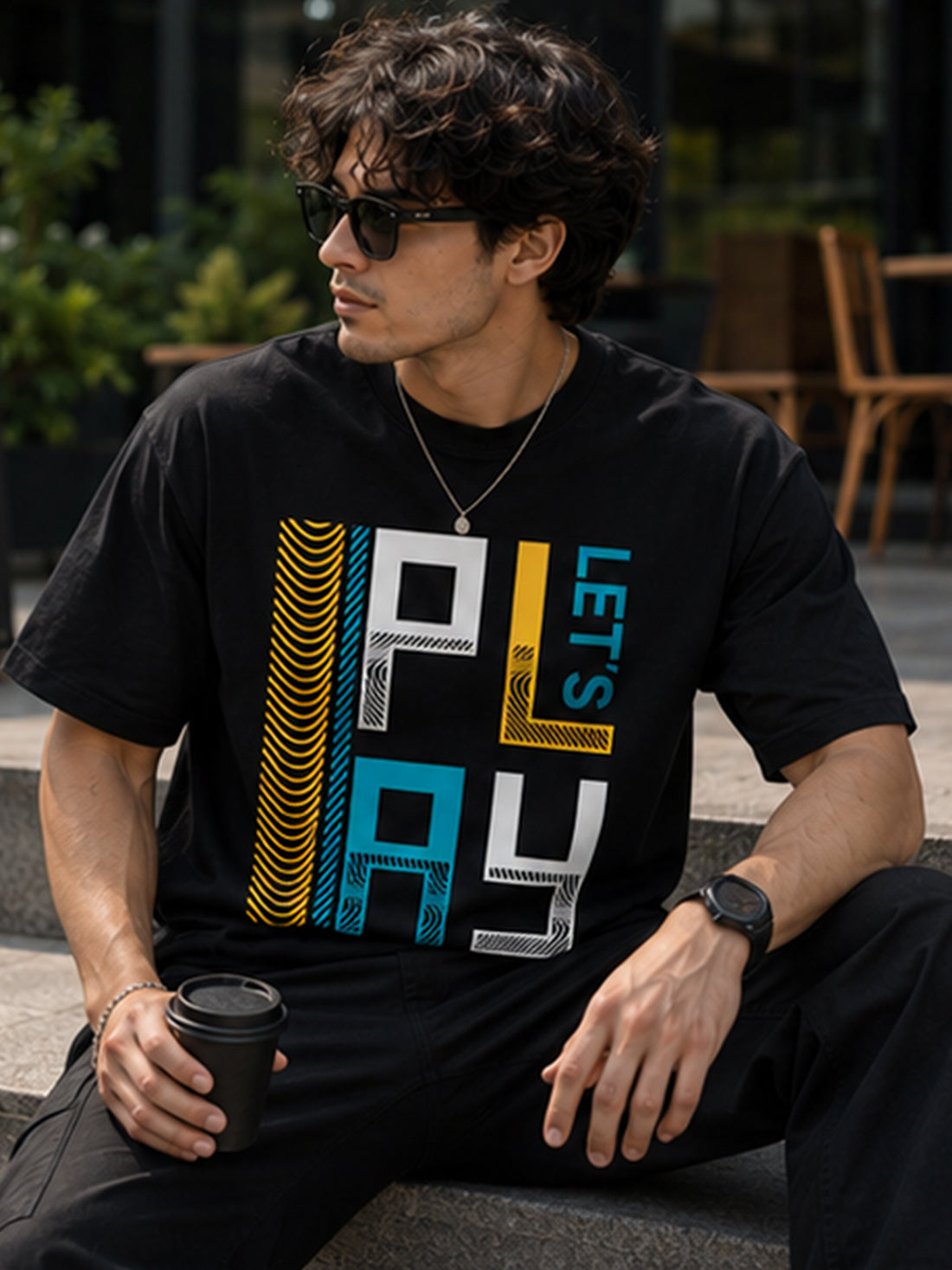 DPASSION Men's Oversized Graphic Printed T-Shirt | Let's Play Typography Design | 200 GSM Pure Cotton (Copy)