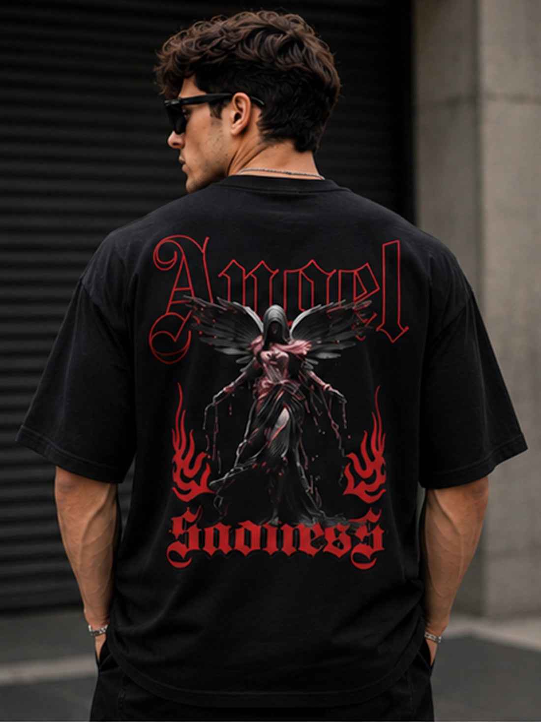 DPASSION Men's Angel Sadness Oversized Graphic Printed T-Shirt | 200 GSM Pure Cotton | Gothic Streetwear Back Print (Copy)