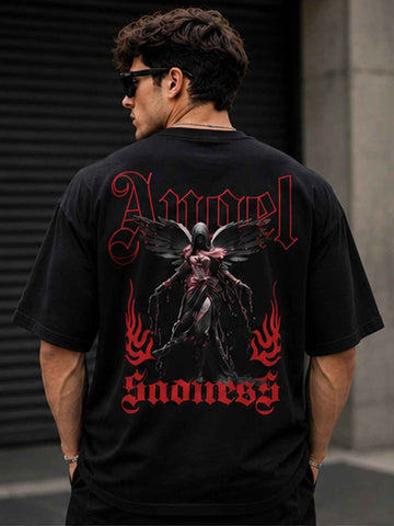DPASSION Men's Angel Sadness Oversized Graphic Printed T-Shirt | 200 GSM Pure Cotton | Gothic Streetwear Back Print (Copy)