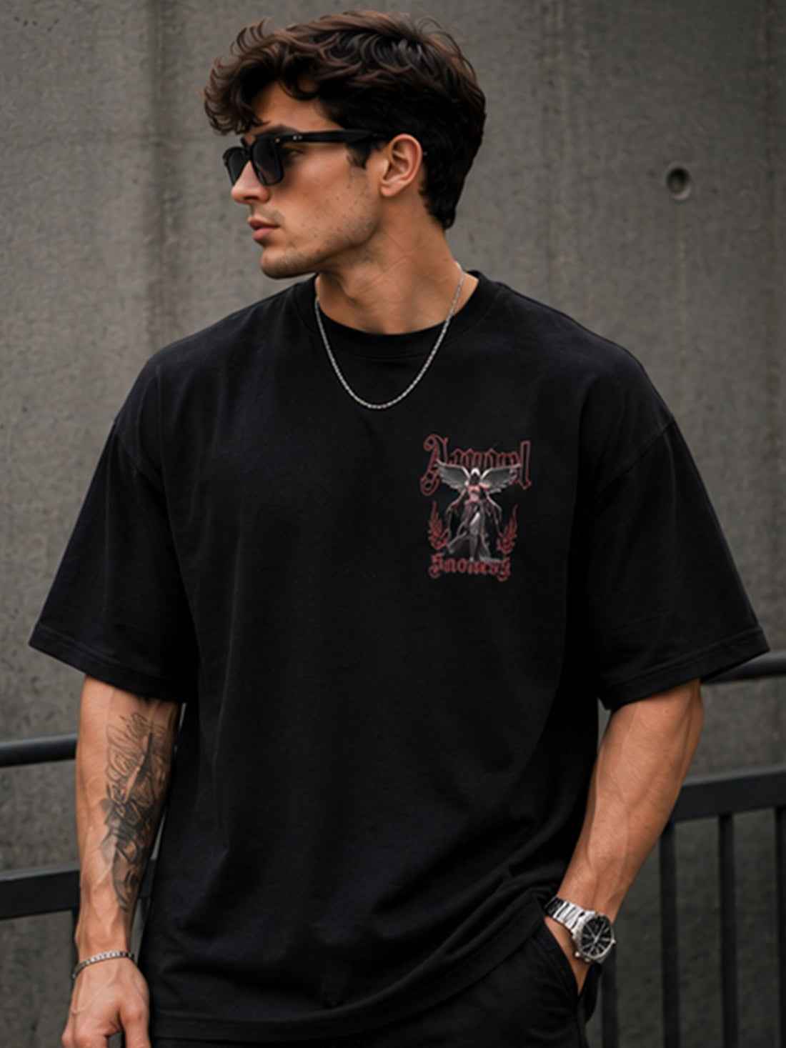 DPASSION Men's Angel Sadness Oversized Graphic Printed T-Shirt | 200 GSM Pure Cotton | Gothic Streetwear Back Print (Copy)