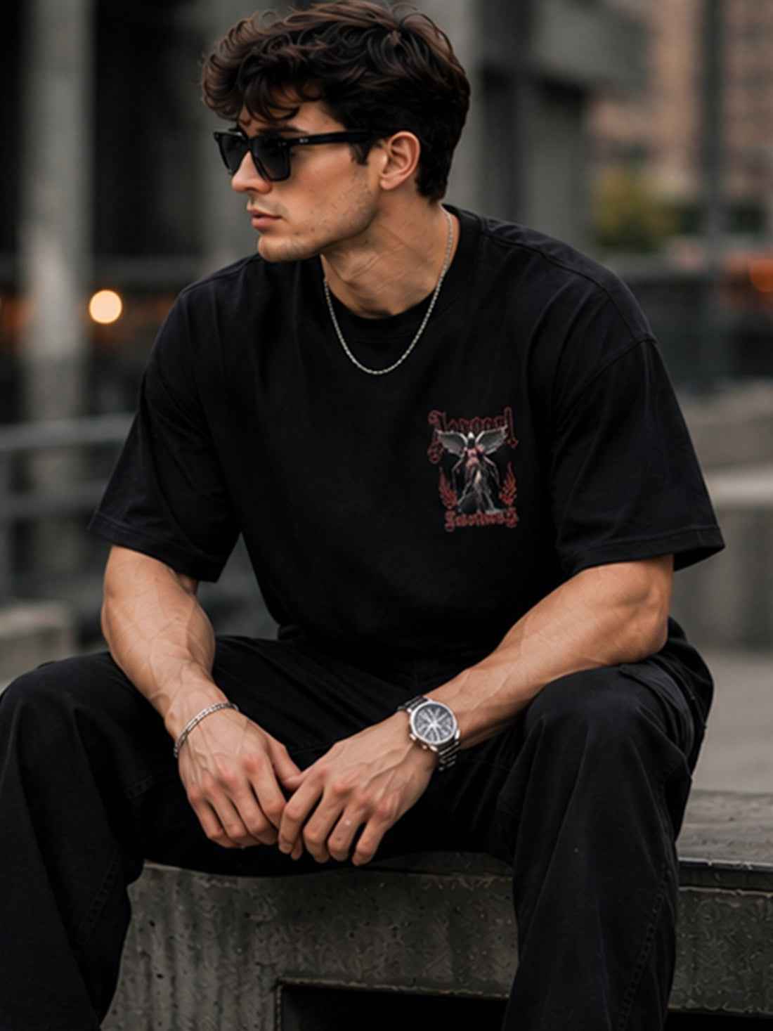 DPASSION Men's Angel Sadness Oversized Graphic Printed T-Shirt | 200 GSM Pure Cotton | Gothic Streetwear Back Print (Copy)
