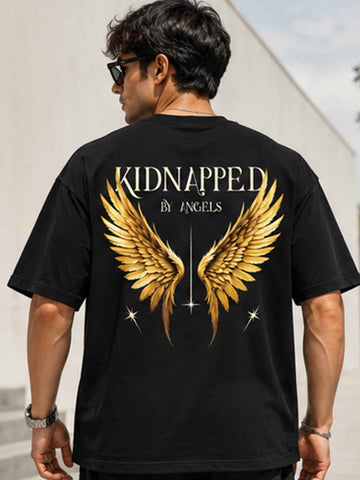 DPASSION Men's Kidnapped By Angels Oversized Graphic Printed T-Shirt | 200 GSM Pure Cotton | Premium Back Print (Copy)