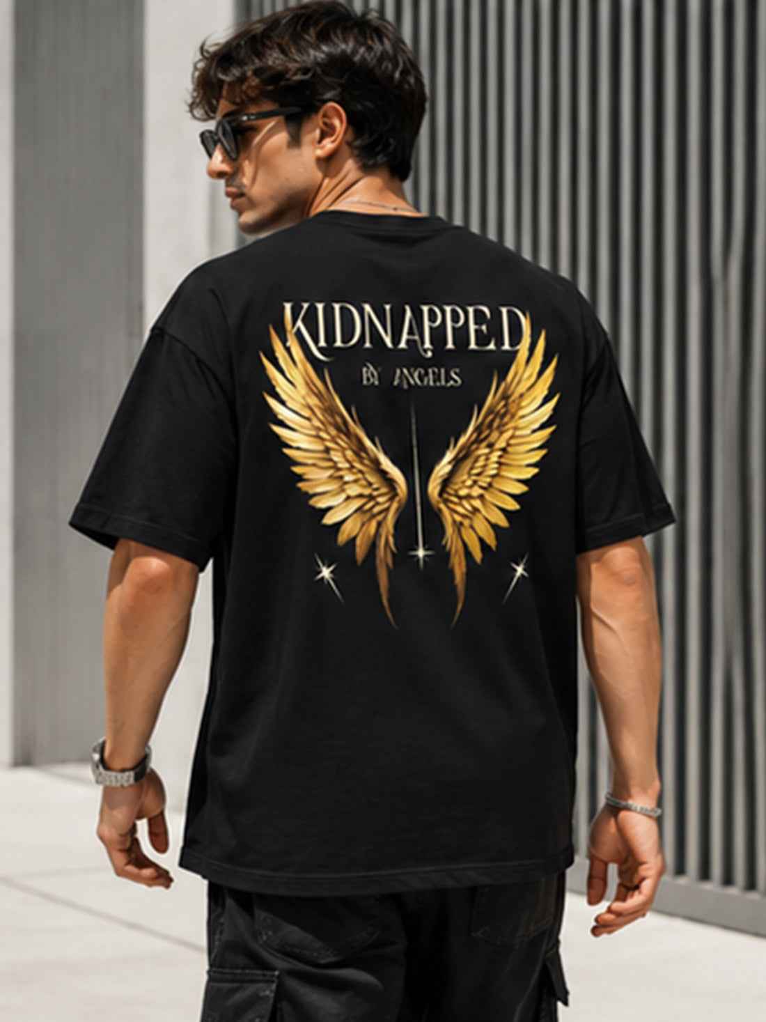 DPASSION Men's Kidnapped By Angels Oversized Graphic Printed T-Shirt | 200 GSM Pure Cotton | Premium Back Print (Copy)