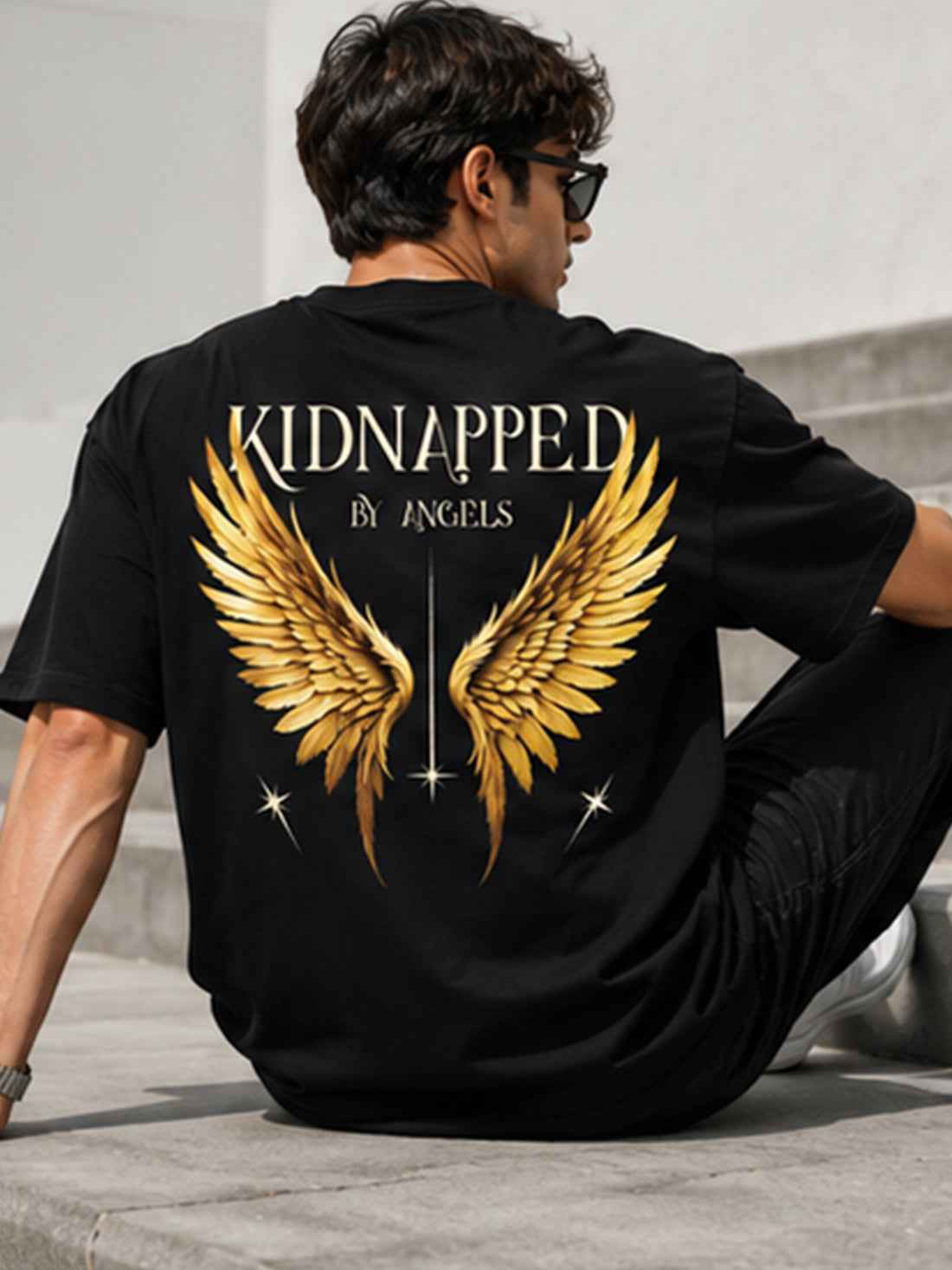 DPASSION Men's Kidnapped By Angels Oversized Graphic Printed T-Shirt | 200 GSM Pure Cotton | Premium Back Print (Copy)