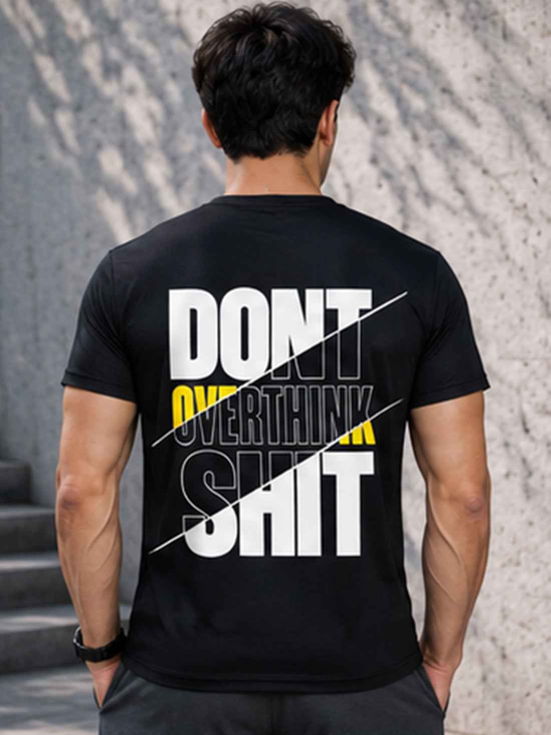 Don't Overthink Shit Men's Black Performance T-Shirt | Quick Dry Gym Wear | DPASSION