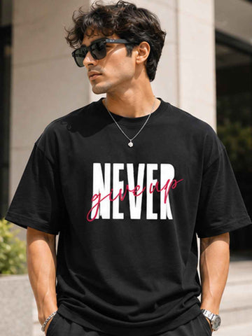DPASSION Men's Never Give Up Oversized Graphic Printed T-Shirt | 200 GSM Pure Cotton | Motivational Typography Print (Copy)