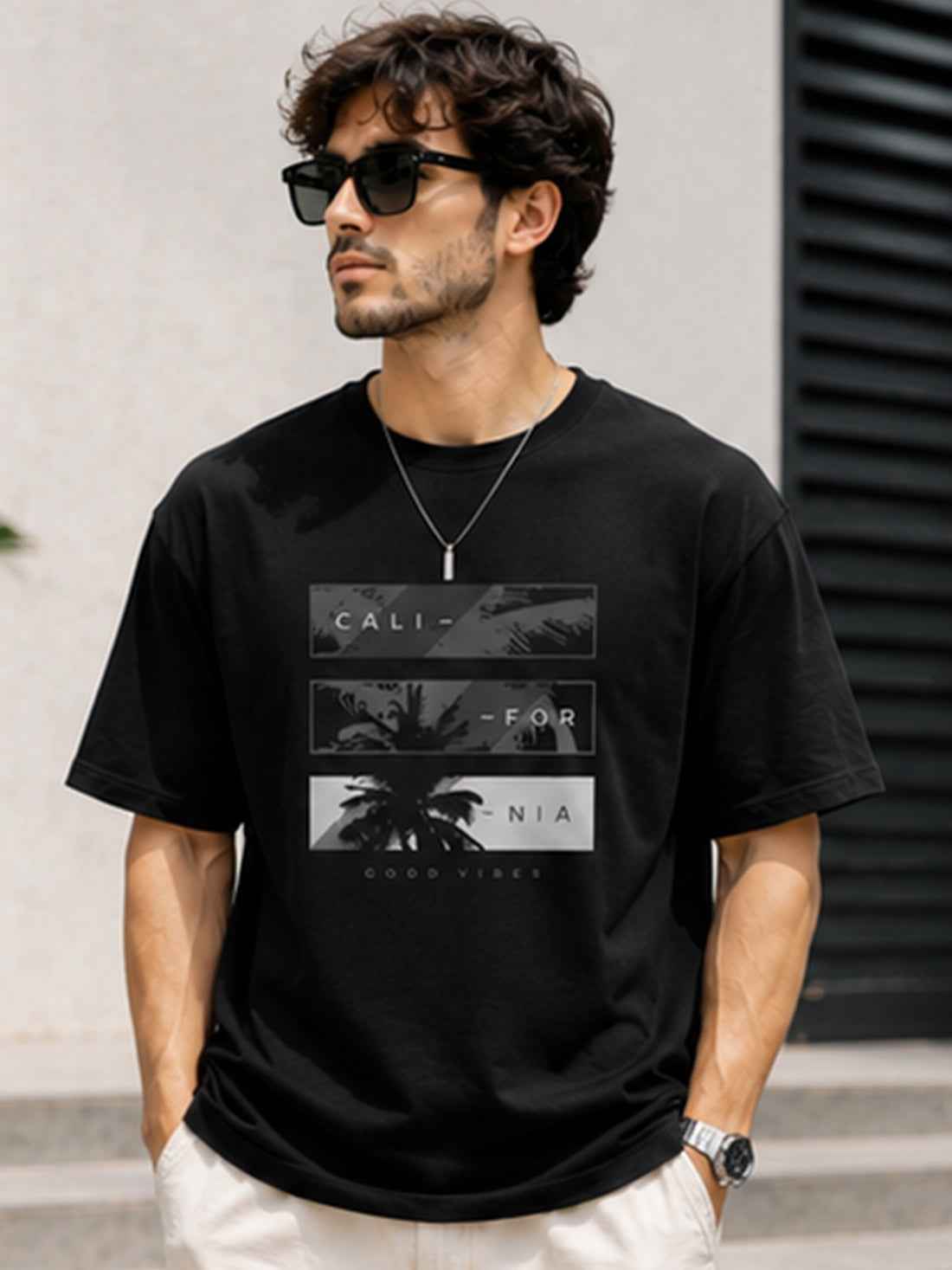 DPASSION Men's California Good Vibes Oversized Graphic Printed T-Shirt | 200 GSM Pure Cotton | Premium Summer Streetwear Tee (Copy)