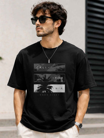 DPASSION Men's California Good Vibes Oversized Graphic Printed T-Shirt | 200 GSM Pure Cotton | Premium Summer Streetwear Tee (Copy)