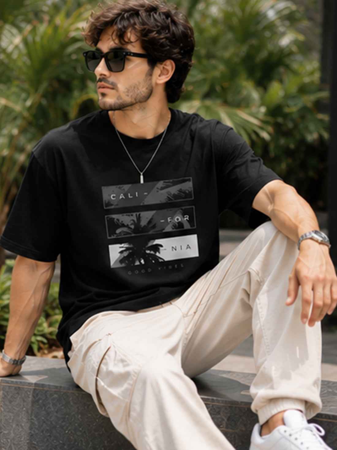 DPASSION Men's California Good Vibes Oversized Graphic Printed T-Shirt | 200 GSM Pure Cotton | Premium Summer Streetwear Tee (Copy)