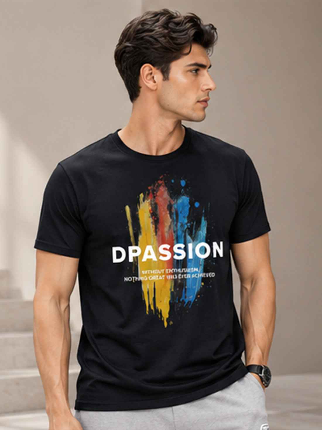 Dpassion Men's Black Graphic Performance T-Shirt | Dry-Fit Sportswear | Wholesale Activewear