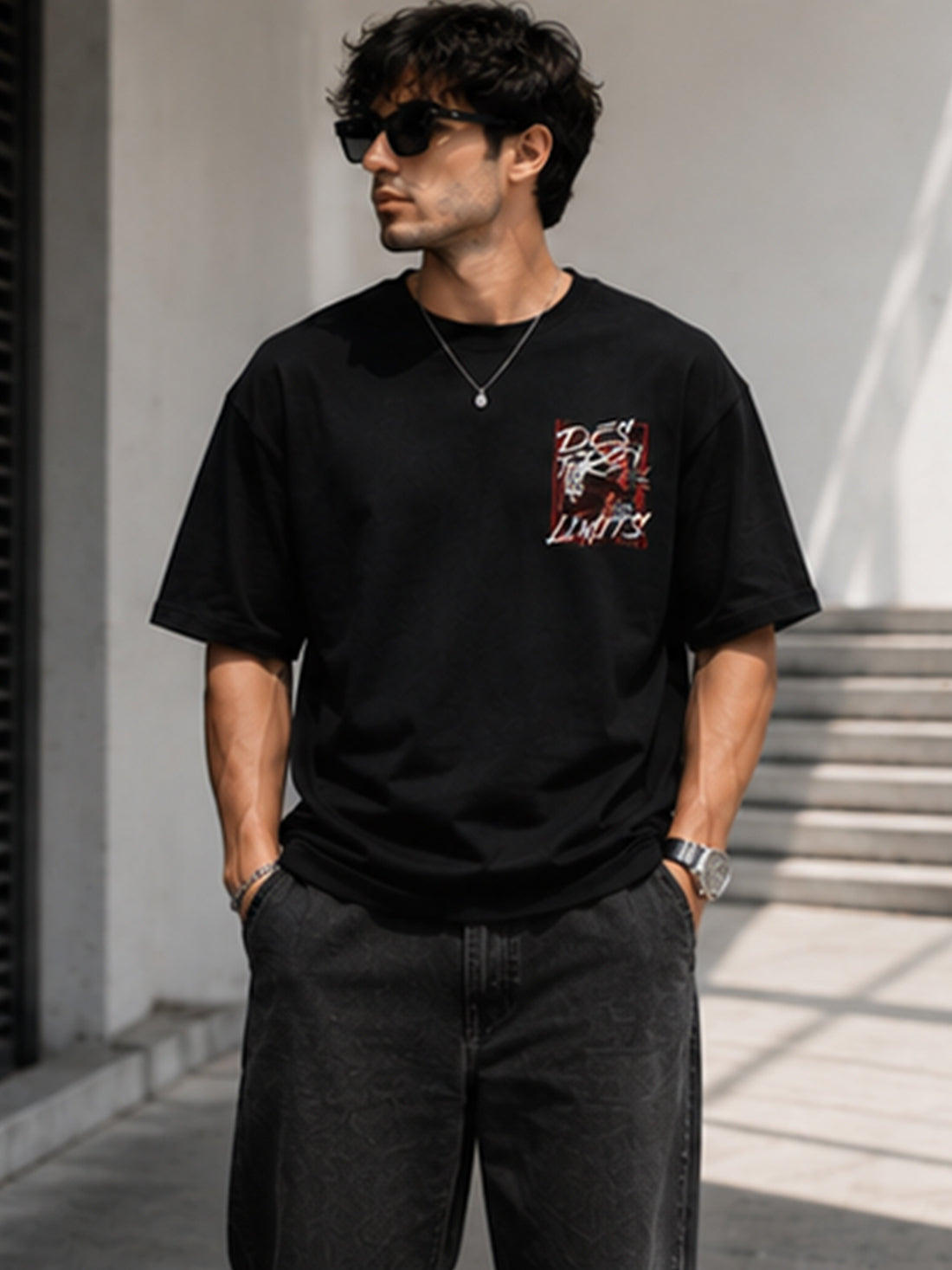 Men's Oversized Drop Shoulder T-Shirt | 100% Cotton Relaxed Fit Round Neck Streetwear Tee
