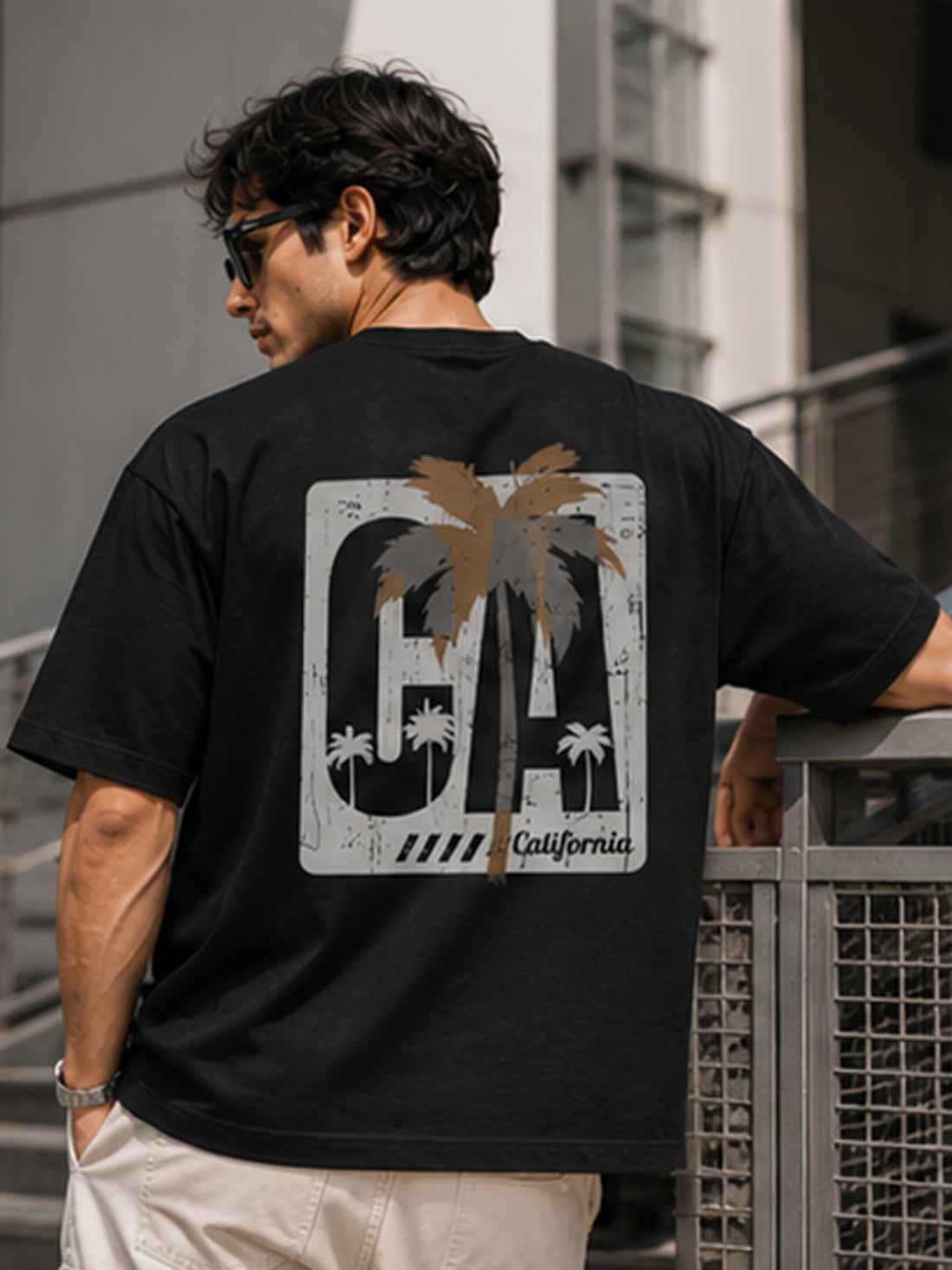 DPASSION California Palm Oversized Graphic T-Shirt for Men | 200 GSM Pure Cotton | Summer Streetwear Back Print Tee (Copy)