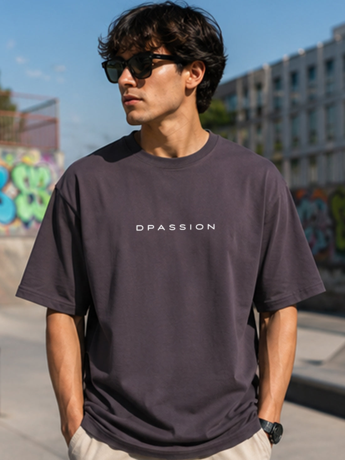 DPASSION California Palm Oversized Graphic T-Shirt for Men | 200 GSM Pure Cotton | Summer Streetwear Back Print Tee
