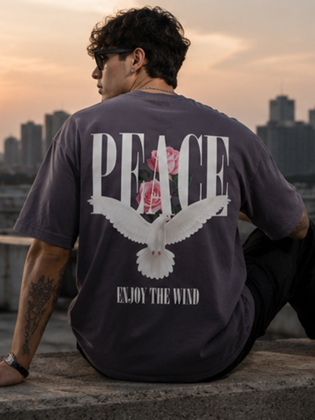 DPASSION California Palm Oversized Graphic T-Shirt for Men | 200 GSM Pure Cotton | Summer Streetwear Back Print Tee
