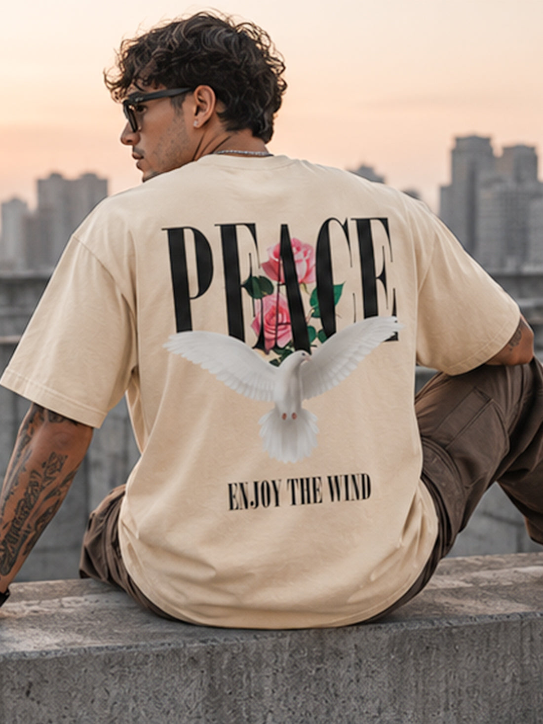 DPASSION California Palm Oversized Graphic T-Shirt for Men | 200 GSM Pure Cotton | Summer Streetwear Back Print Tee