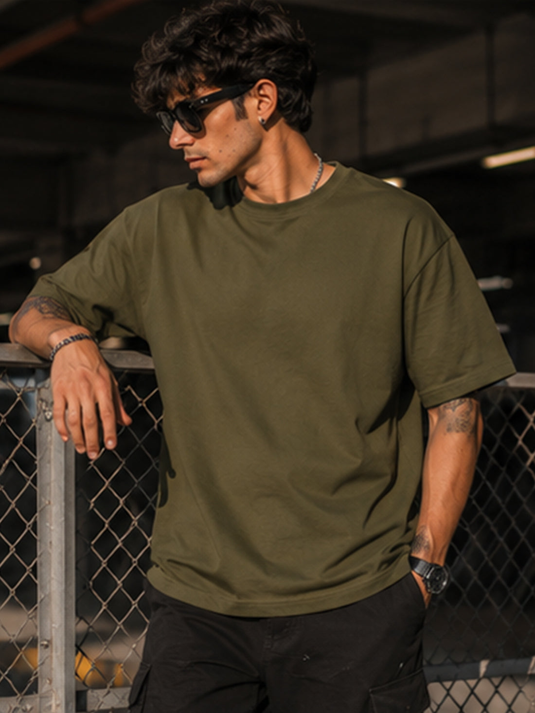 DPASSION California Palm Oversized Graphic T-Shirt for Men | 200 GSM Pure Cotton | Summer Streetwear Back Print Tee