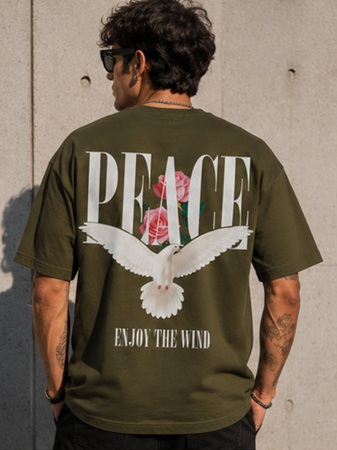 DPASSION California Palm Oversized Graphic T-Shirt for Men | 200 GSM Pure Cotton | Summer Streetwear Back Print Tee