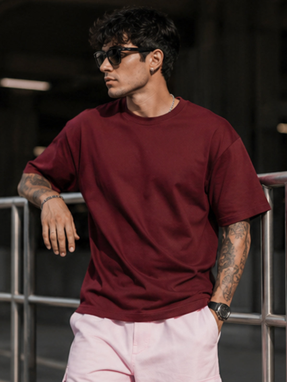 DPASSION California Palm Oversized Graphic T-Shirt for Men | 200 GSM Pure Cotton | Summer Streetwear Back Print Tee
