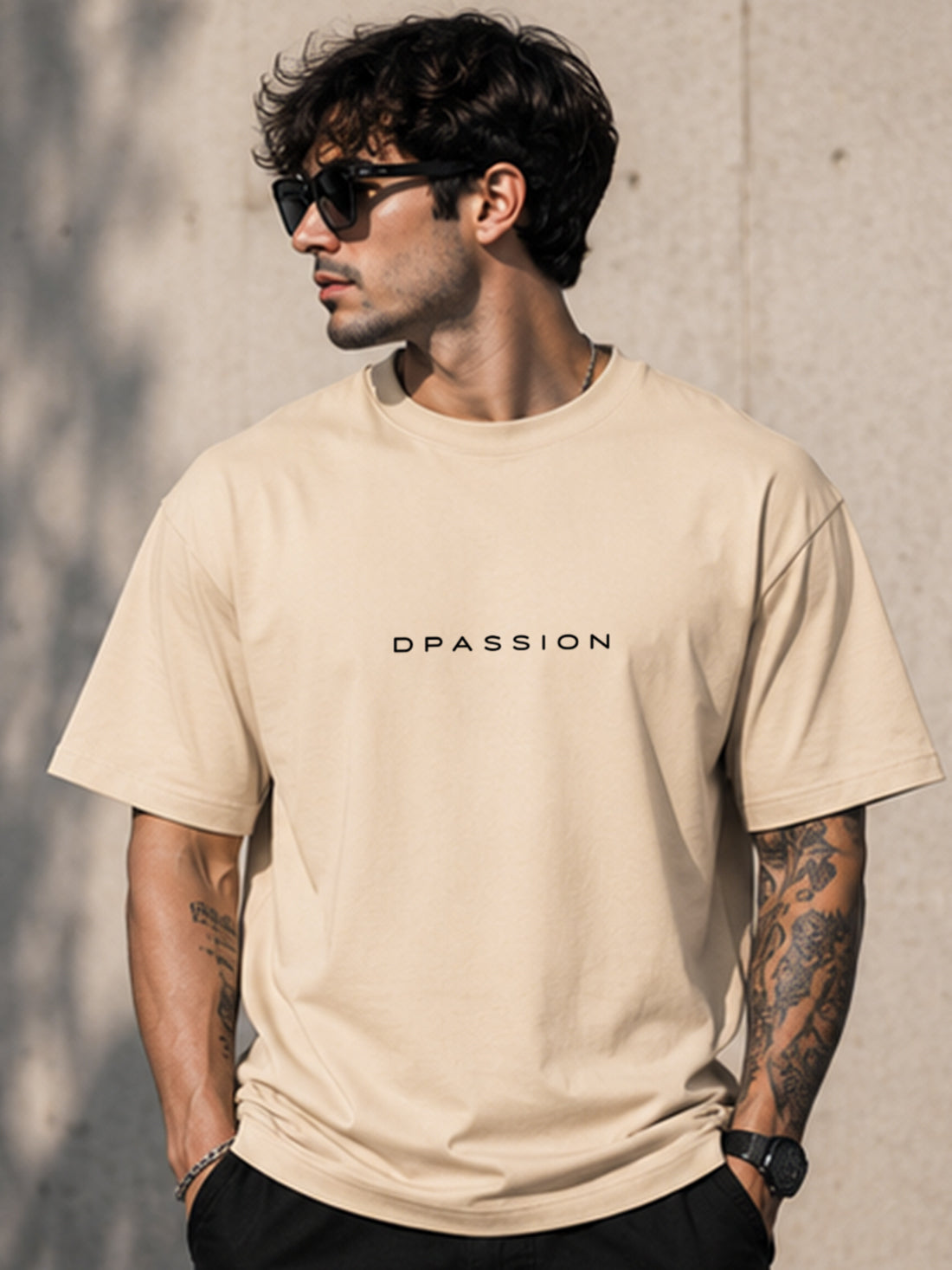 DPASSION California Palm Oversized Graphic T-Shirt for Men | 200 GSM Pure Cotton | Summer Streetwear Back Print Tee