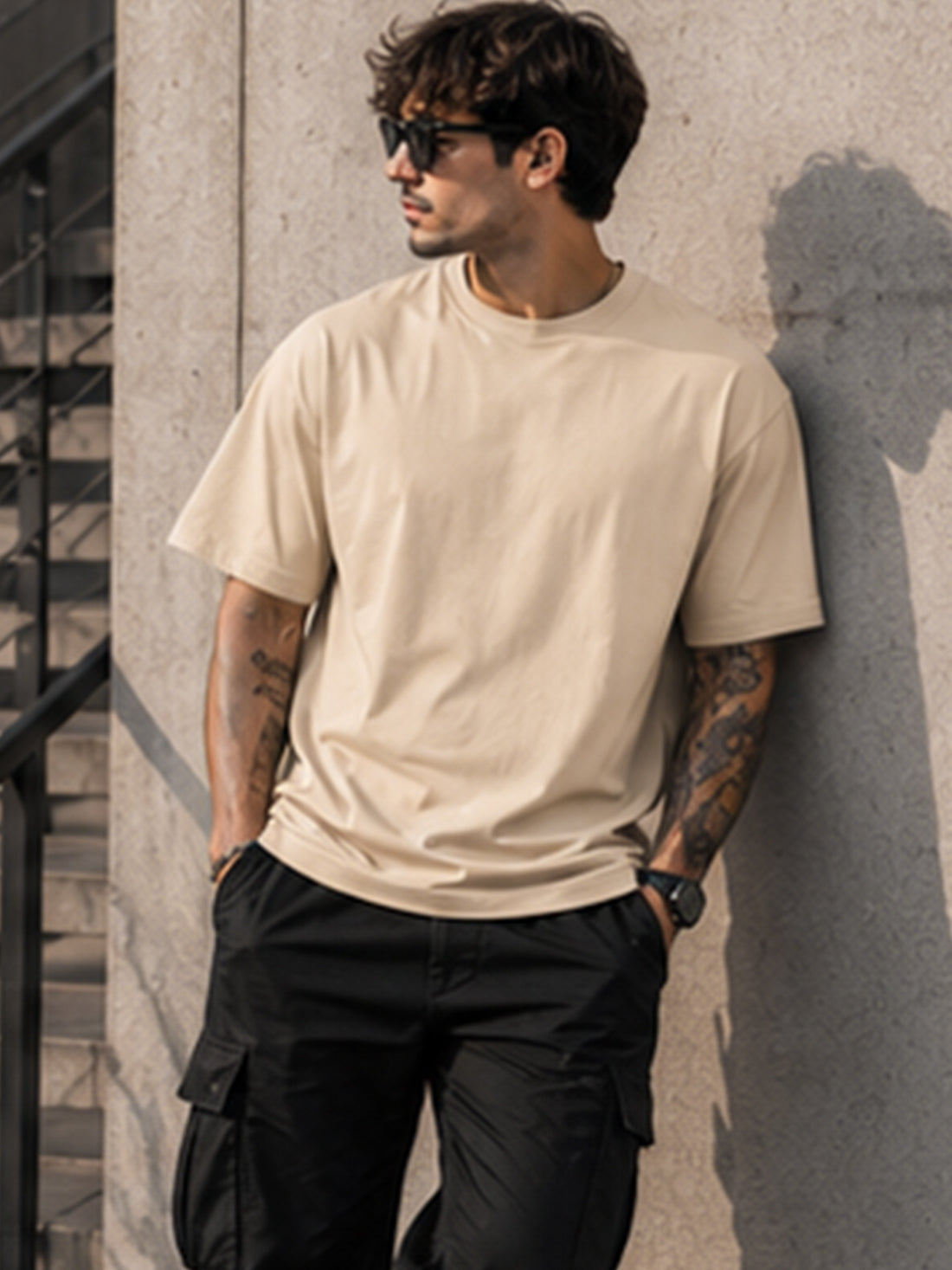 DPASSION California Palm Oversized Graphic T-Shirt for Men | 200 GSM Pure Cotton | Summer Streetwear Back Print Tee