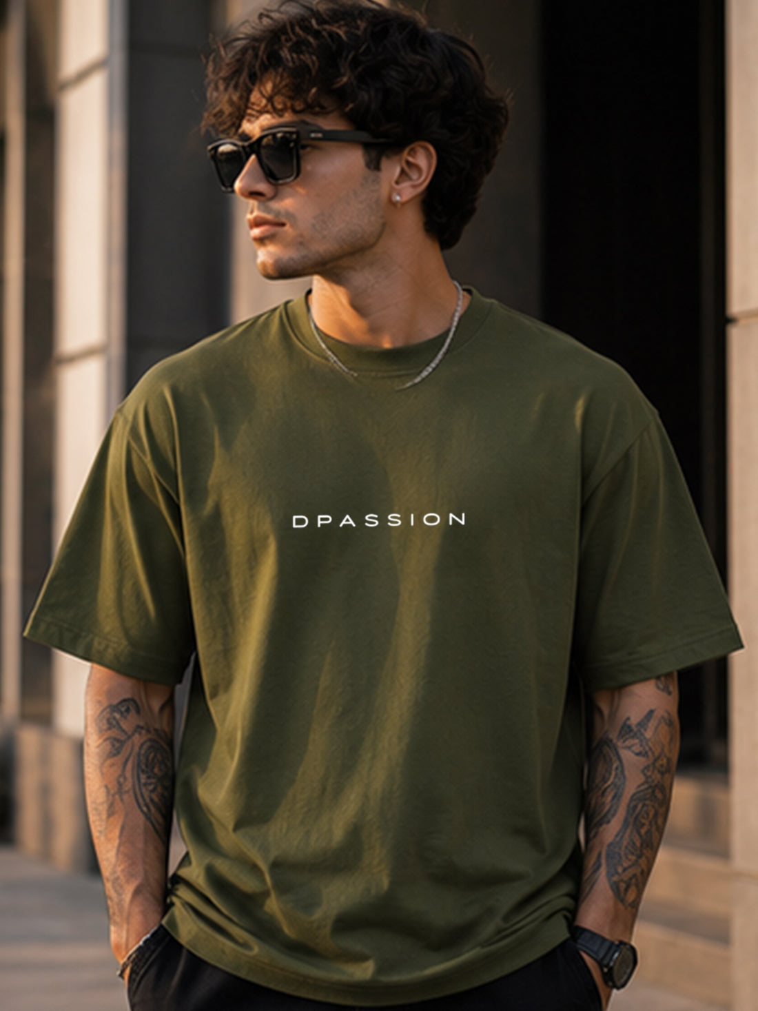 DPASSION California Palm Oversized Graphic T-Shirt for Men | 200 GSM Pure Cotton | Summer Streetwear Back Print Tee