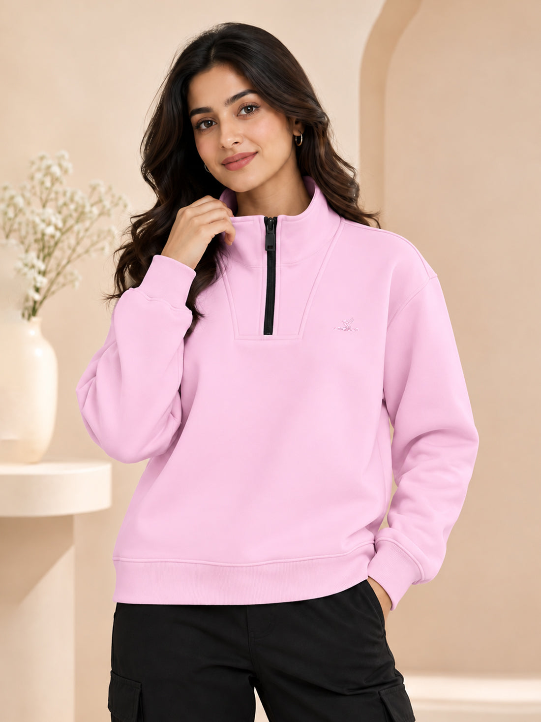 Women’s 320 GSM Cotton Fleece Half-Zip Sweatshirt – Manufacturer, Wholesaler & Exporter