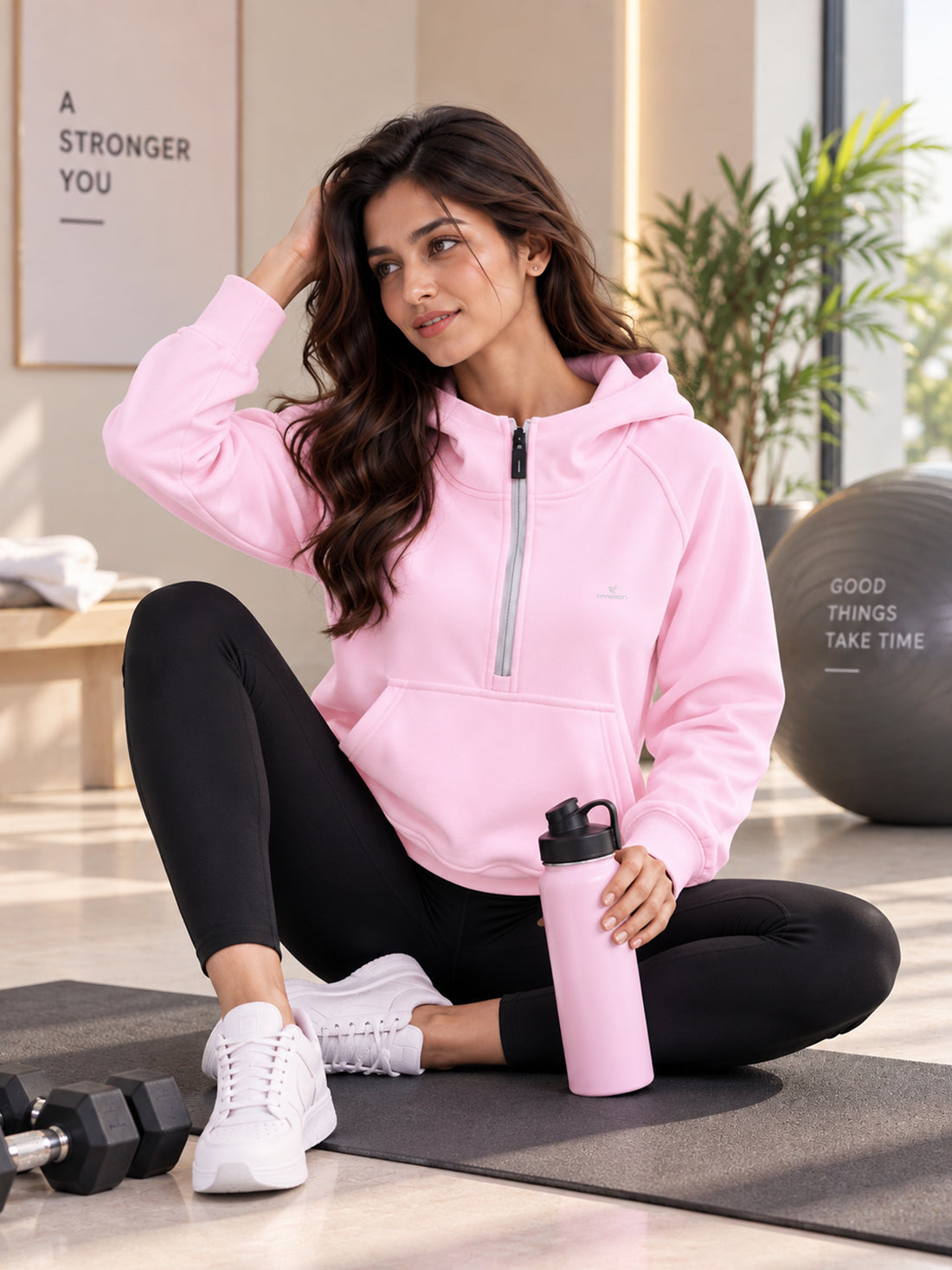 Women’s 320 GSM Cotton Fleece Half-Zip Hooded Sweatshirt – Manufacturer, Wholesaler & Exporter