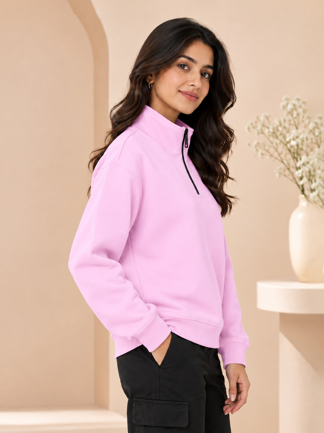 Women’s 320 GSM Cotton Fleece Half-Zip Sweatshirt – Manufacturer, Wholesaler & Exporter